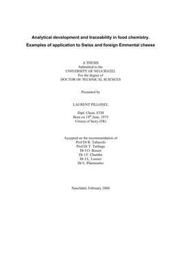 Analytical Development and Traceability in Food Chemistry