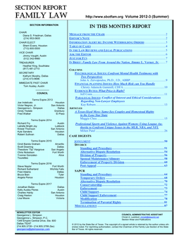 SECTION REPORT FAMILY LAW Volume 2012-3 (Summer)