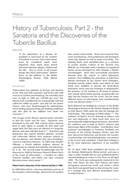 History of Tuberculosis. Part 2 - the Sanatoria and the Discoveries of the Tubercle Bacillus