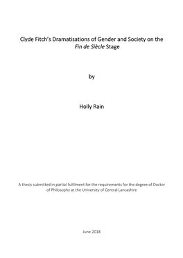 Clyde Fitch's Dramatisations of Gender and Society on the Fin De