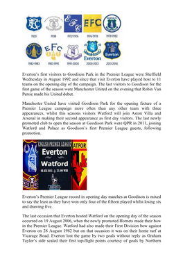 The Last Occasion That Everton Hosted Watford on the Opening Day of The