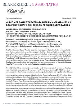 Misnomer Dance Theater Garners Major Grants As Company’S New York Season Premiere Approaches