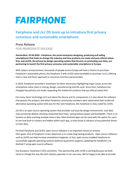 Fairphone and /E/ OS Team up to Introduce First Privacy Conscious and Sustainable Smartphone