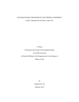 EARLY DINOSAUR FICTION, 1864-1912 a Thesis Presented to the Faculty of The