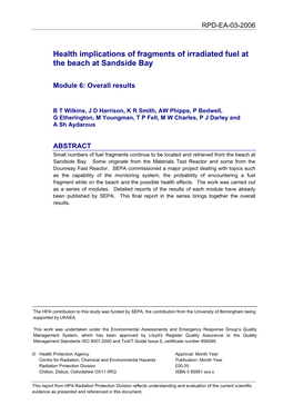 Health Implications of Fragments of Irradiated Fuel at the Beach at Sandside Bay