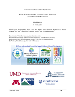 Collaborative for Sediment Source Reduction Greater Blue Earth River Basin