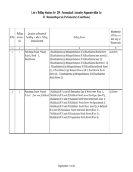 List of Polling Stations for 209 Paramakudi Assembly Segment Within the 35 Ramanathapuram Parliamentary Constituency