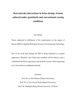 Host-Microbe Interactions in Brine Shrimp Artemia Cultured Under Gnotobiotic and Conventional Rearing Conditions