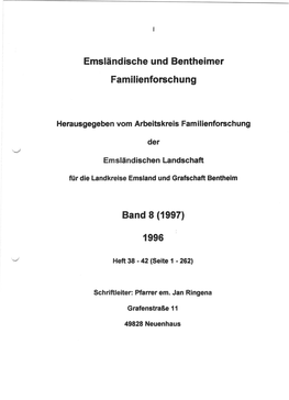 Emsländische Und Bentheimer Familienforschung Band 8 (1997)