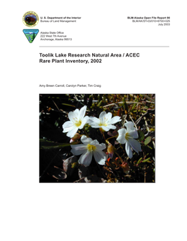 Toolik Lake Research Natural Area / ACEC Rare Plant Inventory, 2002