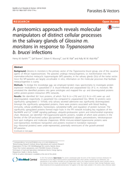 A Proteomics Approach Reveals Molecular Manipulators of Distinct Cellular Processes in the Salivary Glands of Glossina M