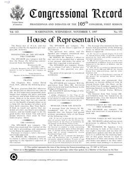 Congressional Record United States Th of America PROCEEDINGS and DEBATES of the 105 CONGRESS, FIRST SESSION