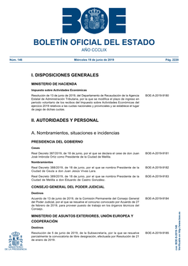 Sumario Del BOE Núm 146 De Miércoles 19 De Junio De 2019