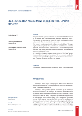 Ecological Risk Assessment Model for the „Jadar” Project