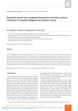 Ammonite Faunas from Condensed Cenomanian-Turonian Sections (‘Tourtias’) in Southern Belgium and Northern France*
