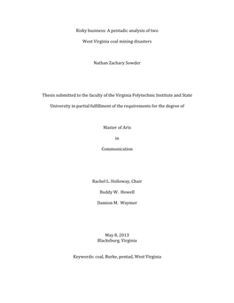 Risky Business: a Pentadic Analysis of Two West Virginia Coal Mining