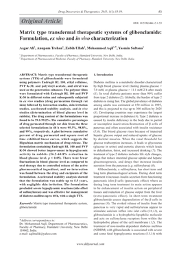 Matrix Type Transdermal Therapeutic Systems of Glibenclamide: Formulation, Ex Vivo and in Vivo Characterization