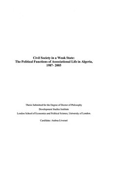 Civil Society in a Weak State: the Political Functions of Associational Life in Algeria