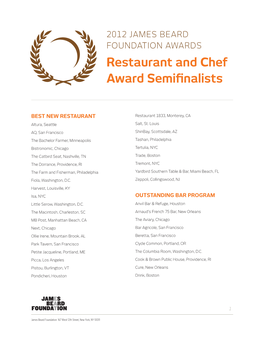 Restaurant and Chef Award Semifinalists