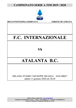 F.C. INTERNAZIONALE Vs ATALANTA B.C