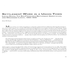 SETTLEMENT WORK in a UNION TOWN Lucile EAVES, the SAN FRANCISCO SETTLEMENT ASSOCIATION, and ORGANIZED LABOR, 1894-7906