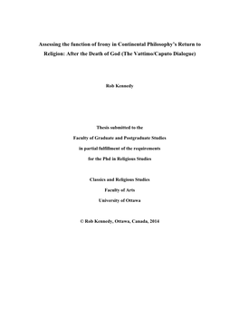 Assessing the Function of Irony in Continental Philosophy's Return to Religion: After the Death of God (The Vattimo/Caputo