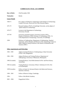 Curriculum Vitae - Ian Hodder