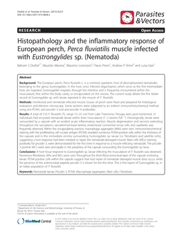 Histopathology and the Inflammatory Response of European Perch, Perca Fluviatilis Muscle Infected with Eustrongylides Sp