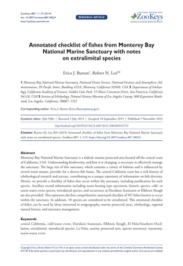 Annotated Checklist of Fishes from Monterey Bay National Marine Sanctuary with Notes on Extralimital Species