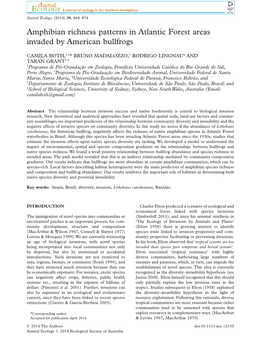 Amphibian Richness Patterns in Atlantic Forest Areas Invaded by American Bullfrogs