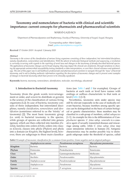 Taxonomy and Nomenclature of Bacteria with Clinical and Scientific Importance: Current Concepts for Pharmacists and Pharmaceutical Scientists