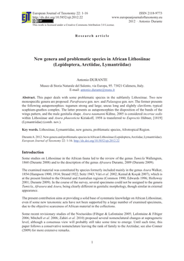 New Genera and Problematic Species in African Lithosiinae (Lepidoptera, Arctiidae, Lymantriidae)