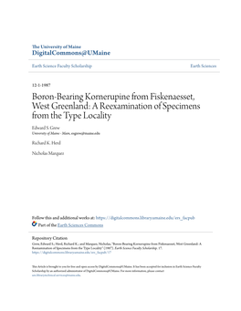 Boron-Bearing Kornerupine from Fiskenaesset, West Greenland: a Reexamination of Specimens from the Type Locality Edward S