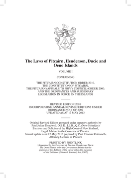 The Laws of Pitcairn, Henderson, Ducie and Oeno Islands