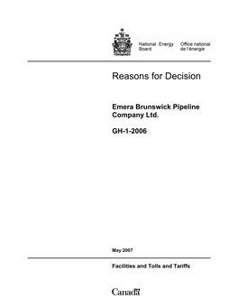 NEB Reasons for Decision, Emera Brunswick Pipeline Company Ltd