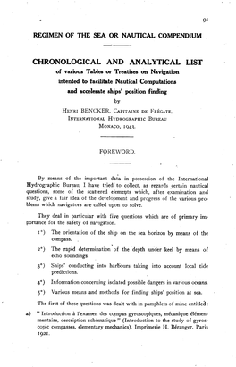 CHRONOLOGICAL and ANALYTICAL LIST of Various Tables Or Treatises on Navigation Intented to Facilitate Nautical Computations and Accelerate Ships’ Position Finding