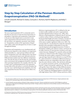 Penman-Monteith Evapotranspiration (FAO-56 Method)1 Lincoln Zotarelli, Michael D