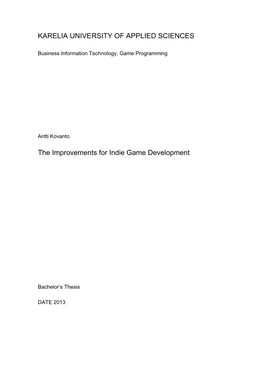 The Improvements for Indie Game Development