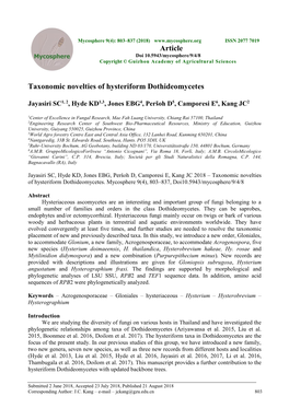 Taxonomic Novelties of Hysteriform Dothideomycetes Article