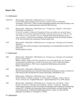 Report Title 16. Jahrhundert 17. Jahrhundert 18. Jahrhundert
