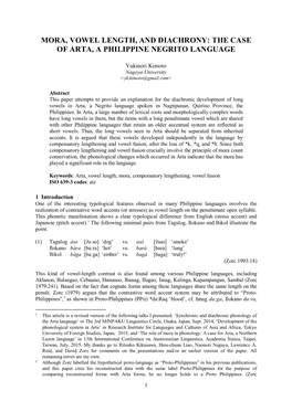 Mora, Vowel Length, and Diachrony: the Case of Arta, a Philippine Negrito Language