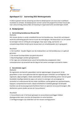 Agendapunt 5.2 Jaarverslag 2015 Werkorganisatie A. Deelprojecten