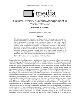 Cultural Diversity As Brand Management in Cable Television Melanie E