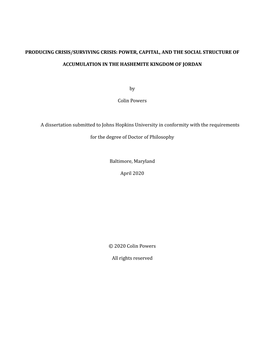 Power, Capital, and the Social Structure of Accumulation in the Hashemite Kingdom of Jordan [Book in Draft]