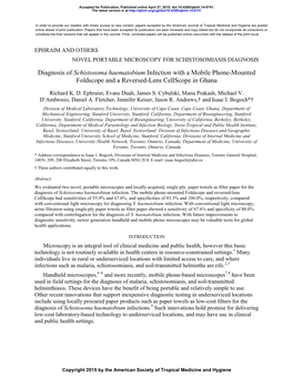 Diagnosis of Schistosoma Haematobium Infection with a Mobile Phone-Mounted Foldscope and a Reversed-Lens Cellscope in Ghana
