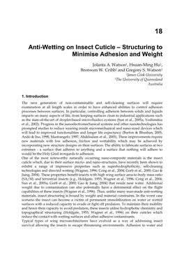Anti-Wetting on Insect Cuticle – Structuring to Minimise Adhesion and Weight