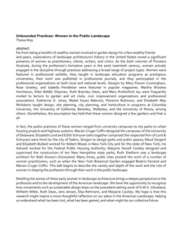 Unbounded Practices: Women in the Public Landscape Thaisa Way