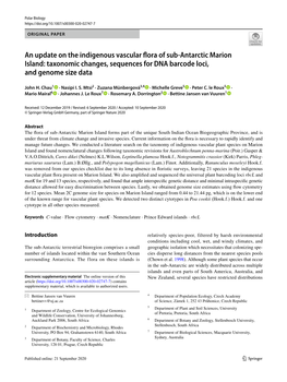 An Update on the Indigenous Vascular Flora of Sub-Antarctic