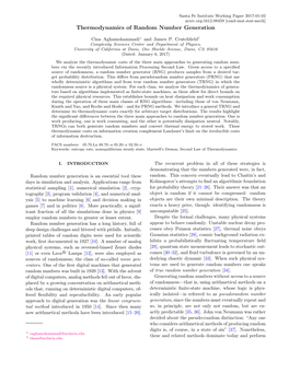 Thermodynamics of Random Number Generation