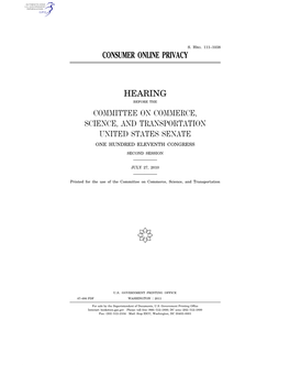 Consumer Online Privacy Hearing Committee On